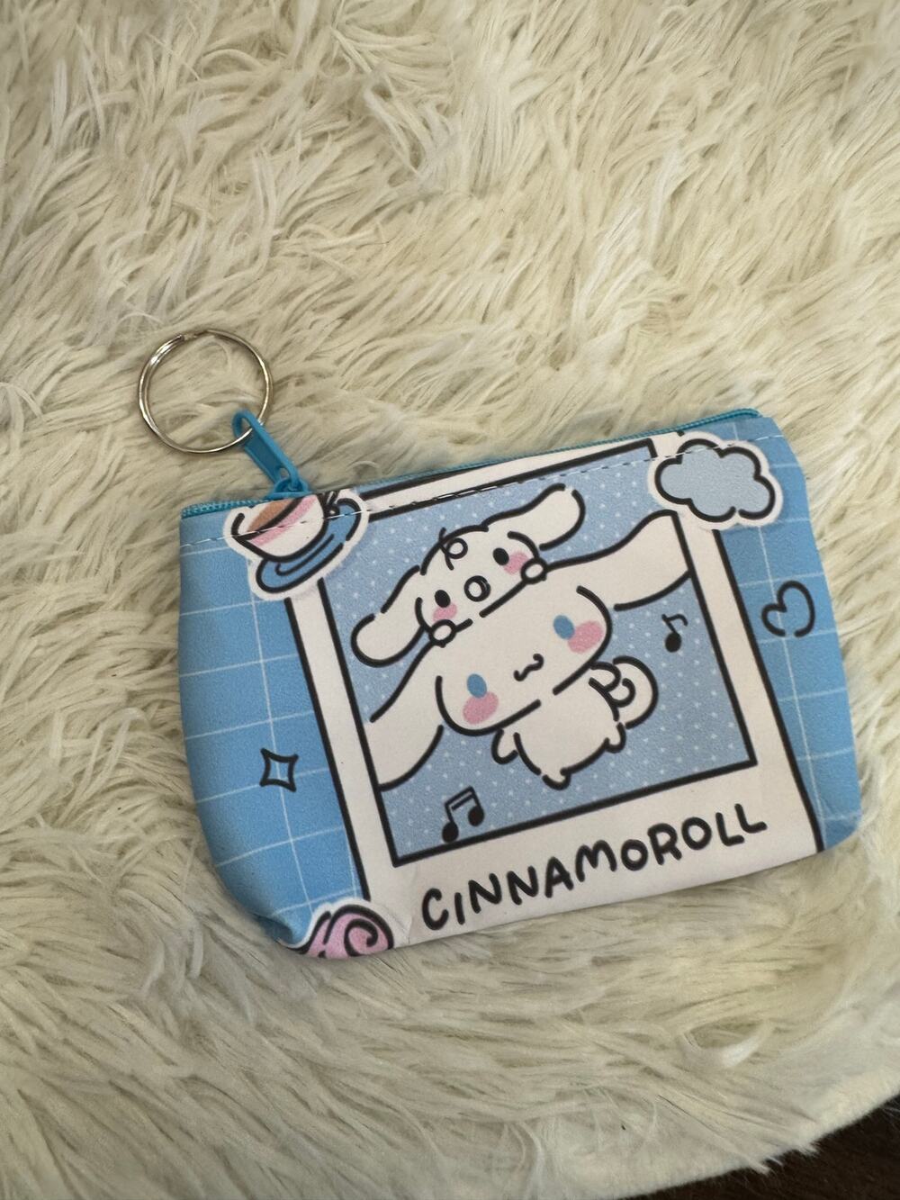Sanrio Cinnamonroll Small coin purse light blue zipper keychain
